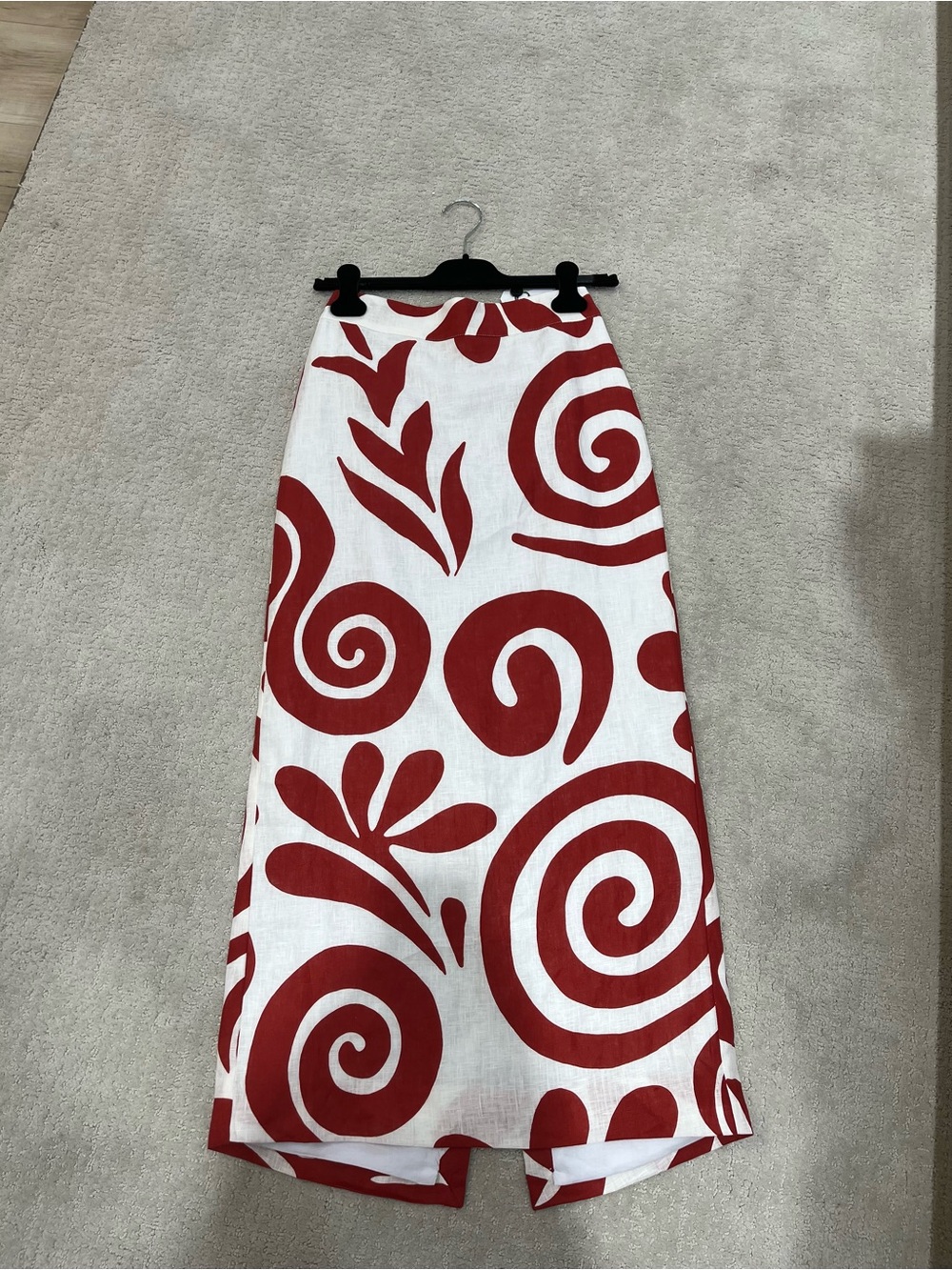 Red Spiral Print Maxi Skirt - Elegant Statement Piece